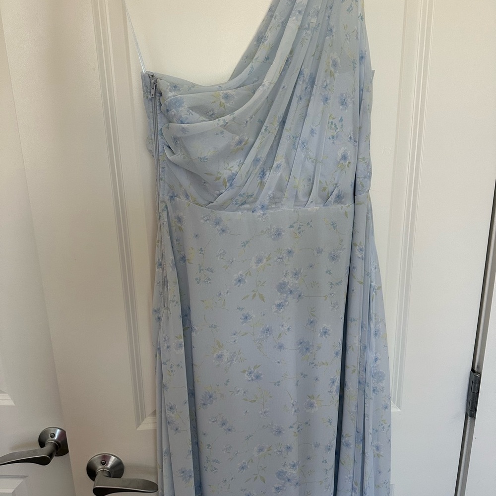 Birdy Grey Light Blue Floral One Shoulder Dress